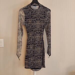 Blanc Size Large Longsleeve Backless Dress Bodycon Rave Pencil Y2K Fairy Grunge